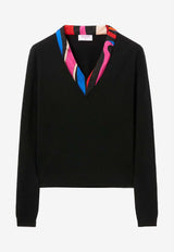 Marmo Print Wool V-neck Sweater