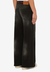 Wide-Leg Drawstring Washed Jeans