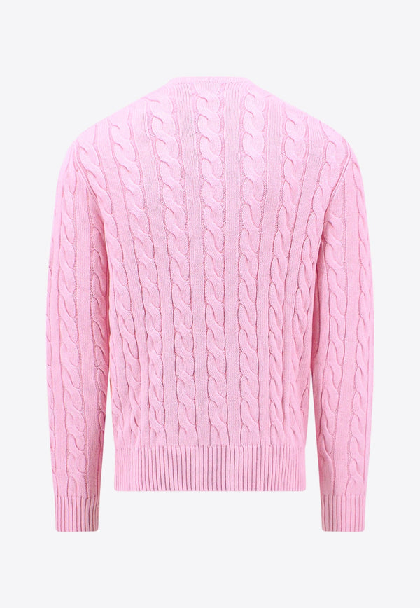 Logo Embroidered Cable Knit Sweater