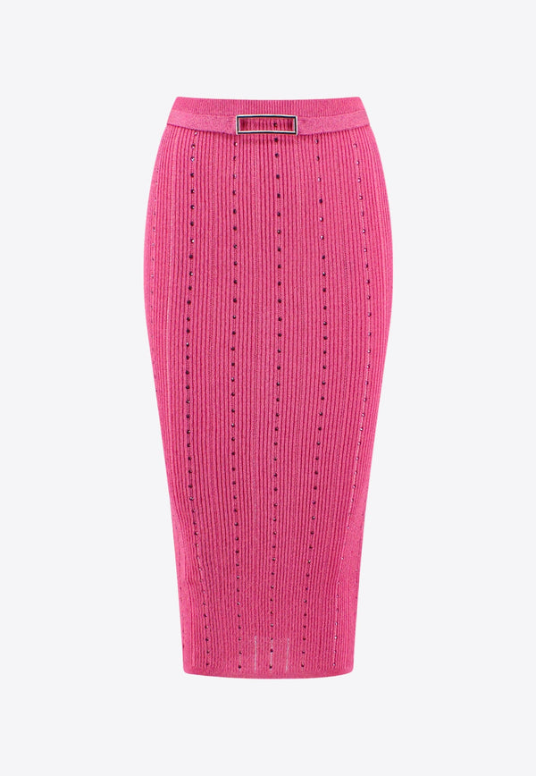 Rhinestone Embellished Ribbed Midi Skirt