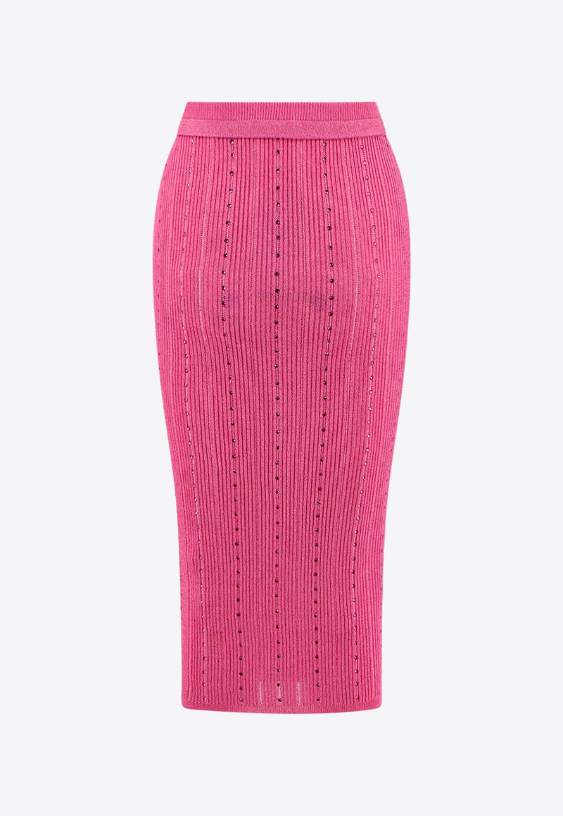 Rhinestone Embellished Ribbed Midi Skirt