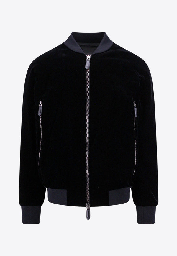 Zip-Up Velvet Bomber Jacket