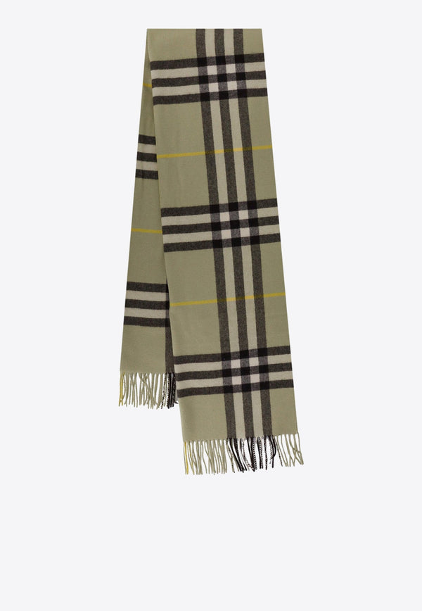Checked Cashmere Fringed Scarf