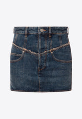 Narjis Frayed Mini Denim Skirt