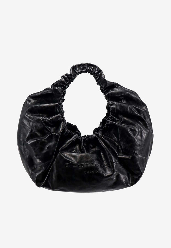 Large Crescent Hobo Bag in Crackled Leather
