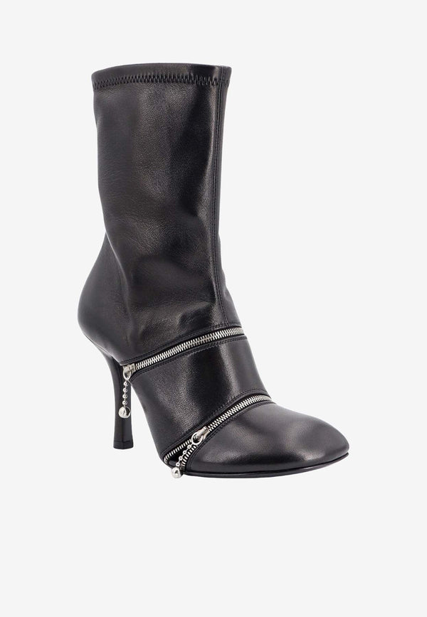 100 Decorative-Zip Ankle Boots in Leather