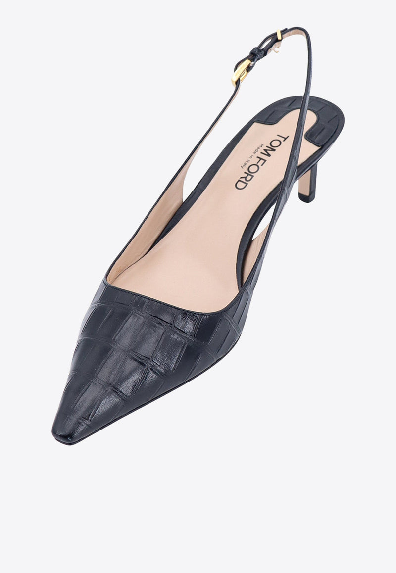 Angelina 55 Slingback Pumps in Croc-Embossed Leather