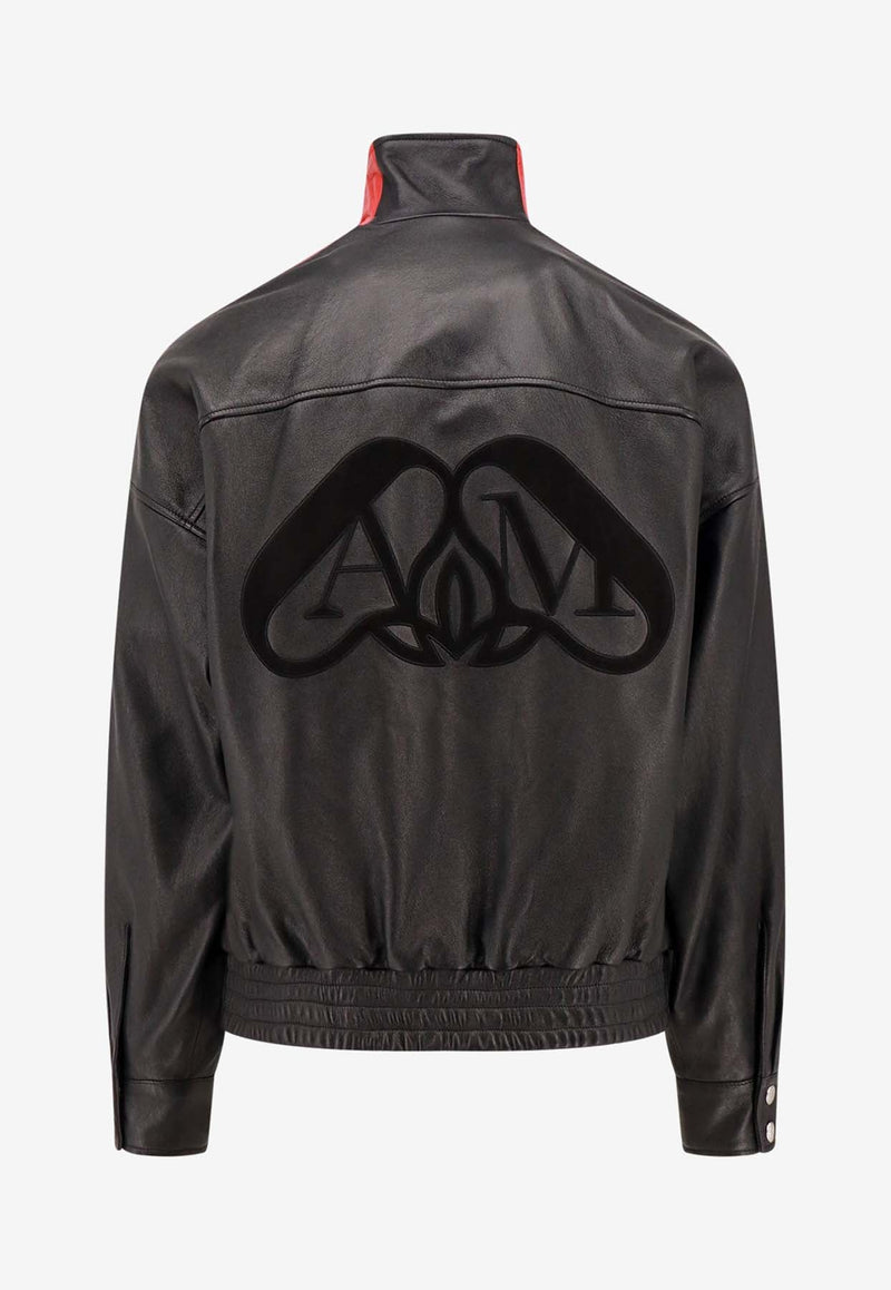 Logo Detail Leather Biker Jacket