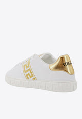Greca-Embroidered Leather Sneakers