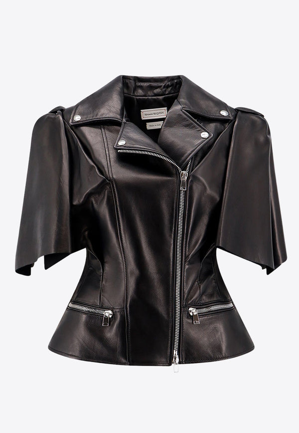 Knotted Bow Leather Biker Jacket