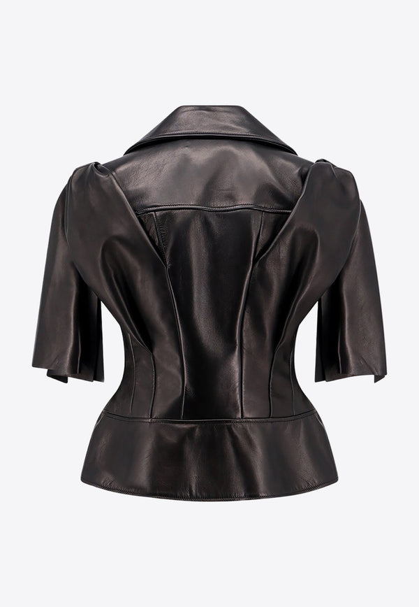 Knotted Bow Leather Biker Jacket