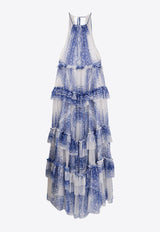 Abstract Print Maxi Flounce Dress