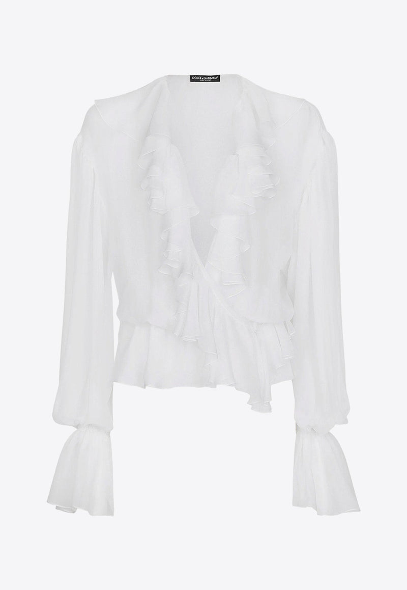 V-neck Ruffled Silk Blouse