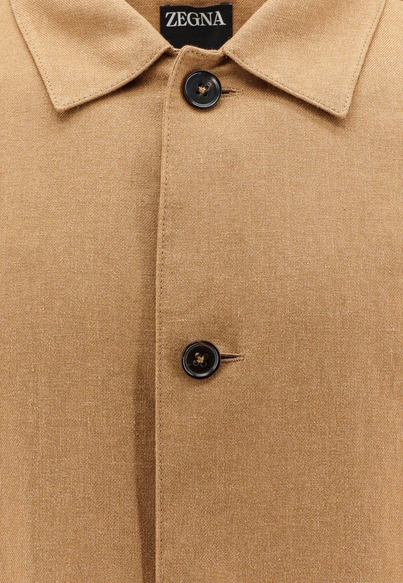 Linen Blend Button-Up Jacket