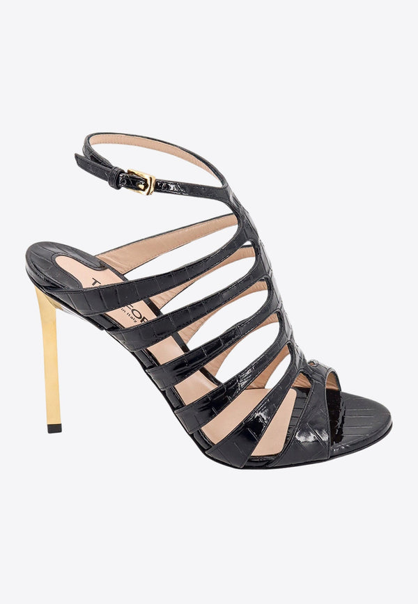 Carine 105 Strappy Sandals in Croc-Embossed Leather