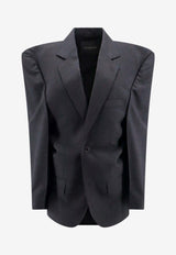 Pinstripe Cut-Away Wool Blazer