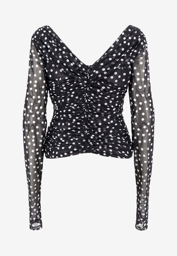 Polka Dot Tulle Wrap Blouse