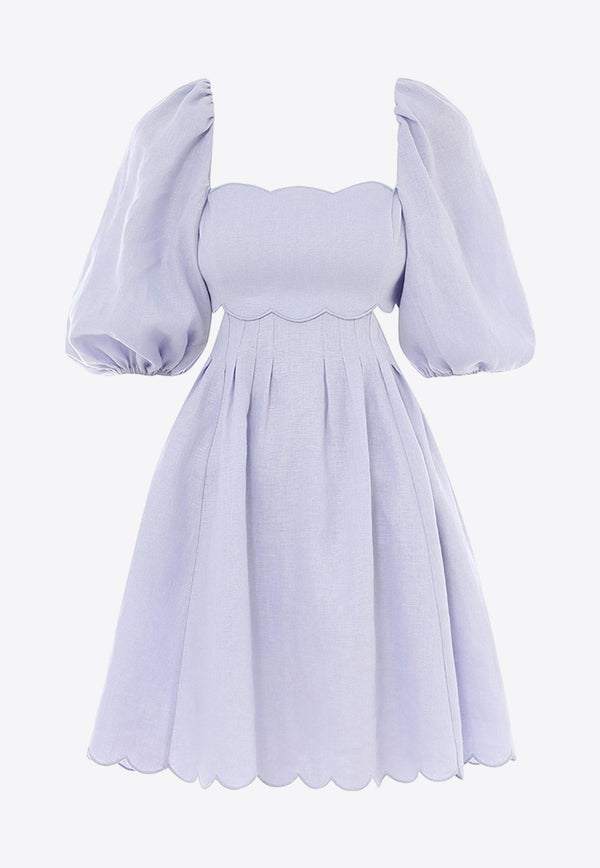 Halliday Puff-Sleeved Scalloped Mini Dress
