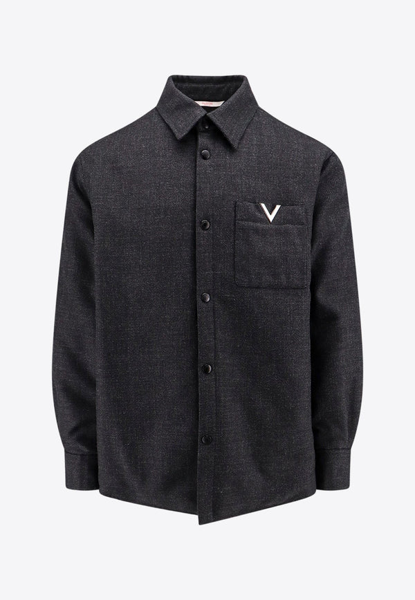 V Detail Padded Wool Shirt