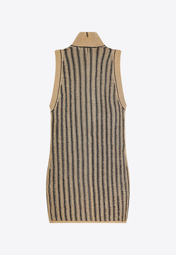 High-Neck Ribbed Mini Dress