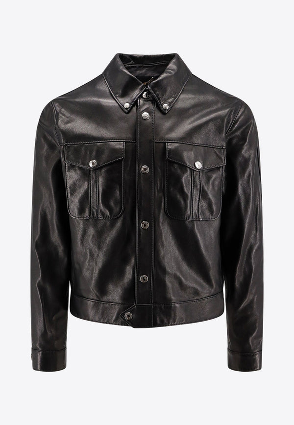 Logo Engraved Leather Jacket