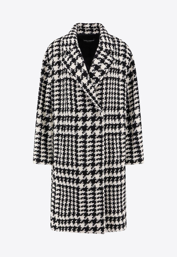 Double-Breasted Houndstooth Oversized Coat