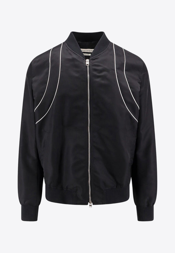 Contrasting Detail Zip-Up Bomber Jacket