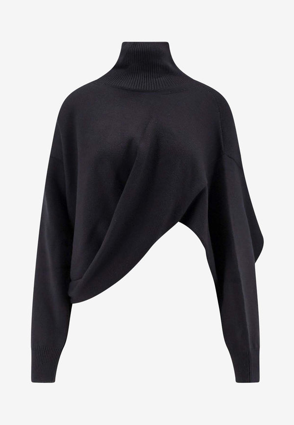 Asymmetric High-Neck Wool Sweater