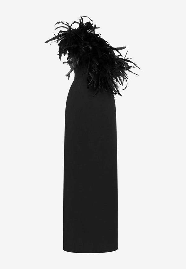 One-Shoulder Feathered Gown