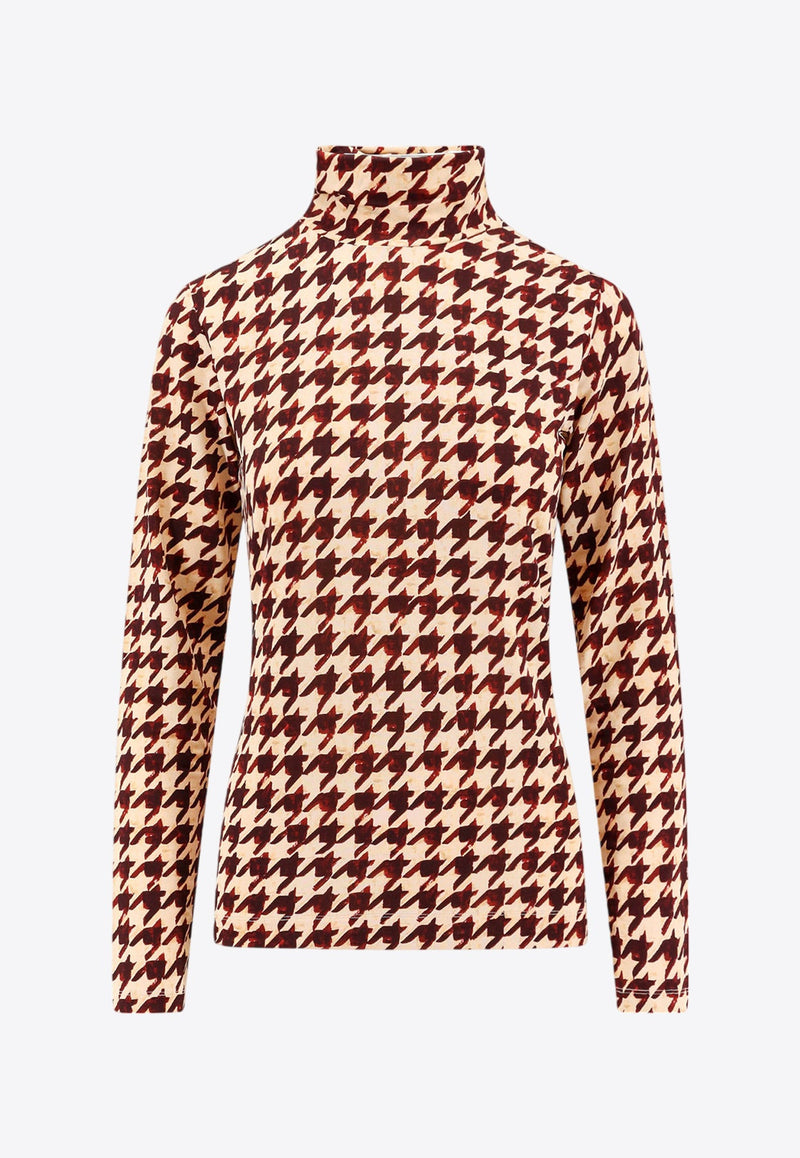 Hoske Houndstooth Check High-Neck Top