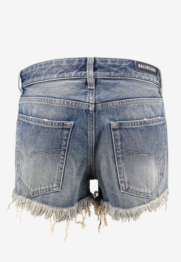 Logo Patch Frayed Denim Shorts