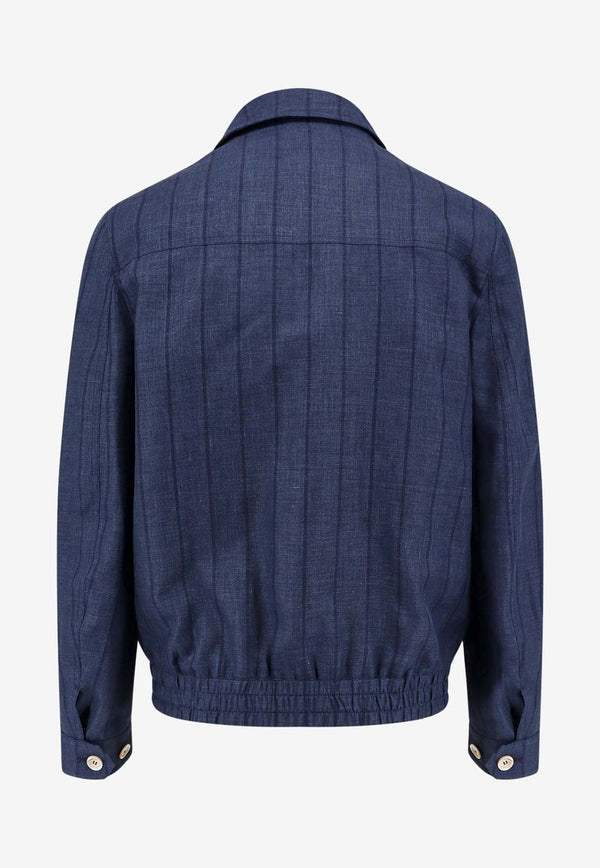 Striped Wool Blend Zip-Up Jacket