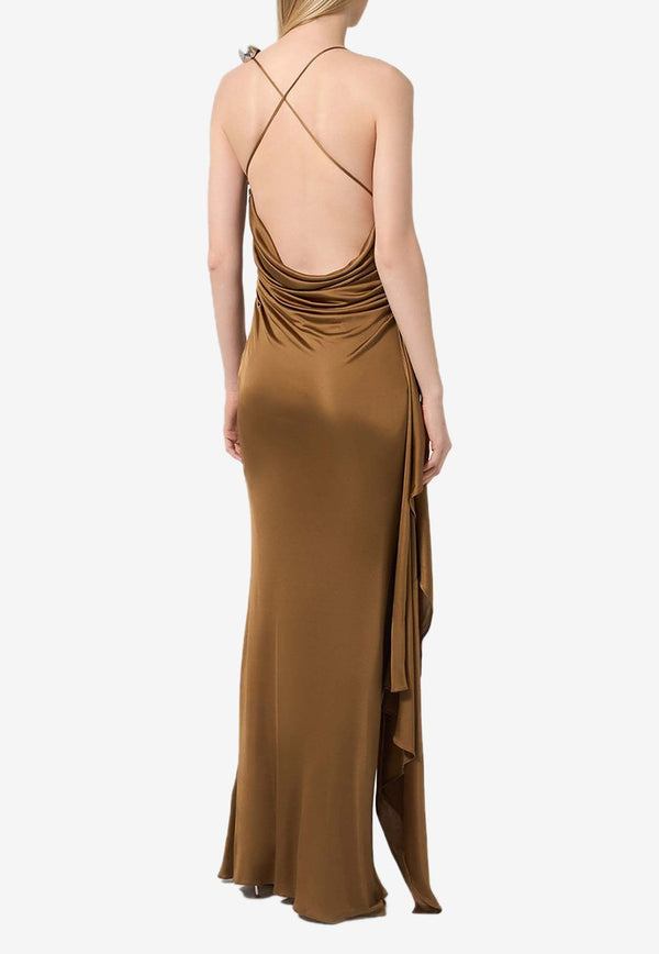 Draped Satin Maxi Dress