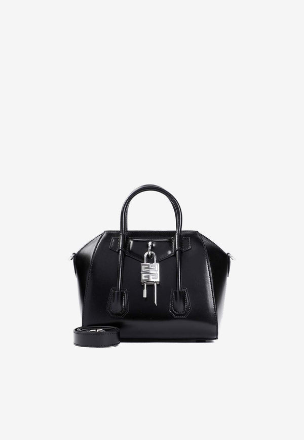 Mini Antigona Lock Top Handle Bag in Box Leather