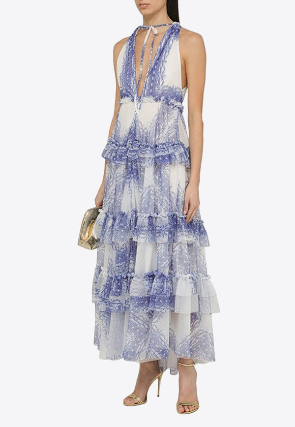 Printed Tulle Tiered Maxi Dress