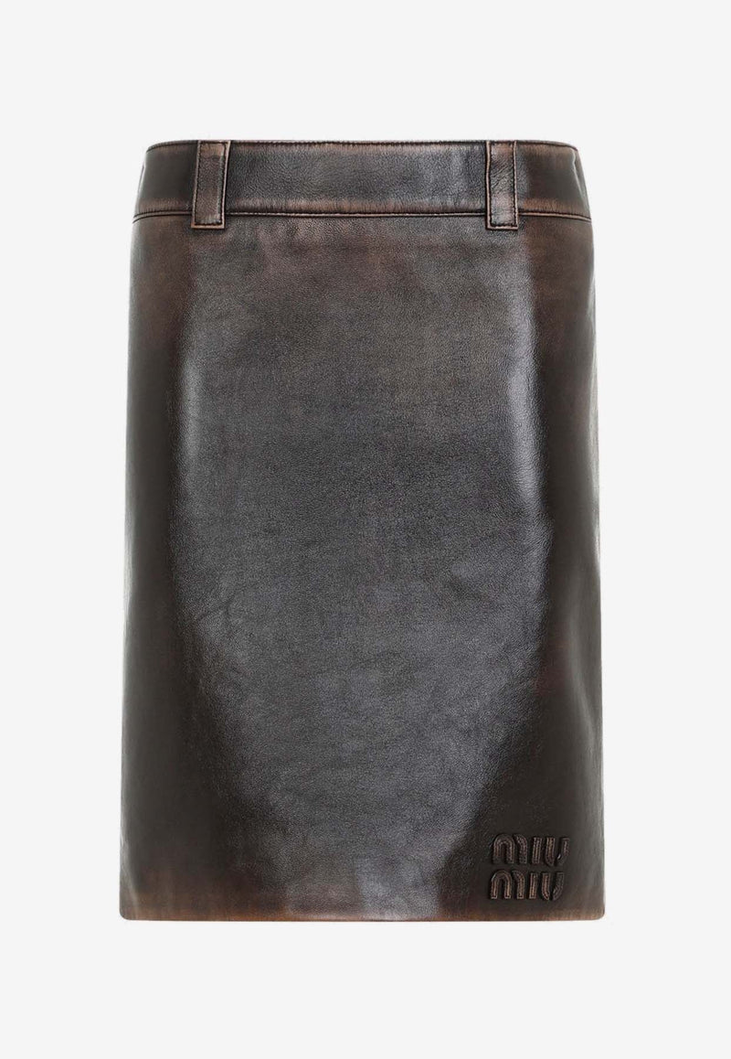 Logo Embossed Midi Leather Skirt