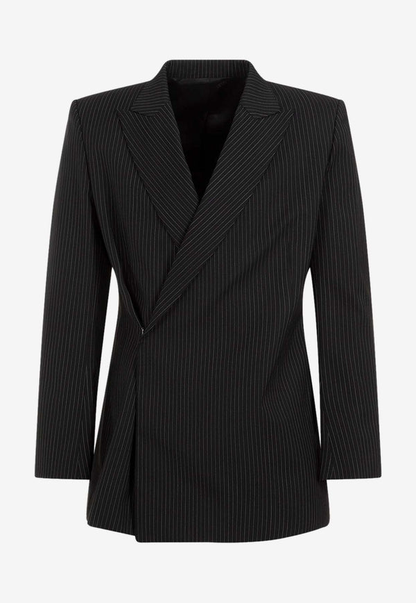 Double-Breasted Pinstriped Blazer in Wool Blend