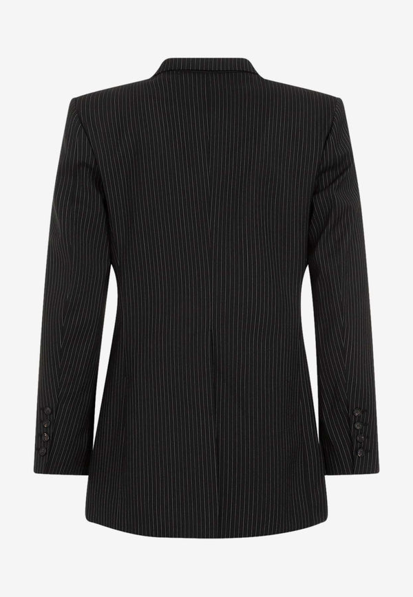 Double-Breasted Pinstriped Blazer in Wool Blend