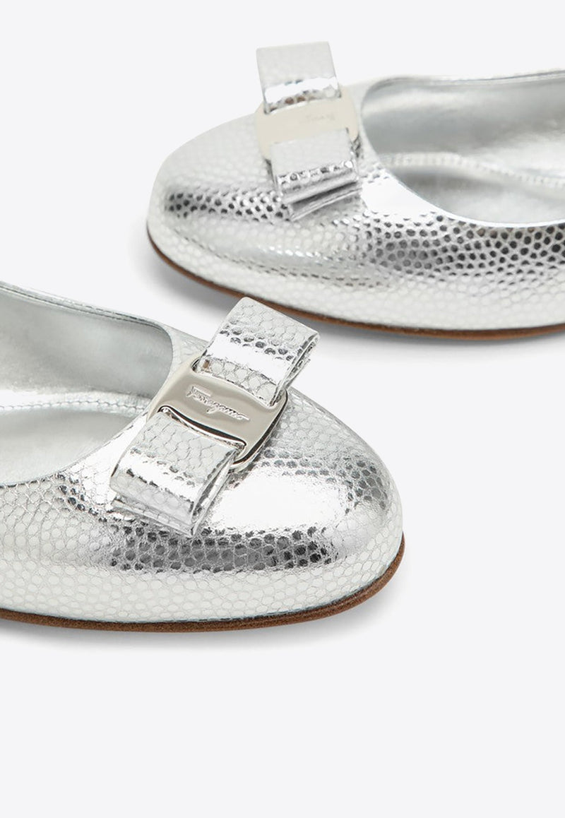 Vara bow Metallic-Leather Ballerina Shoes