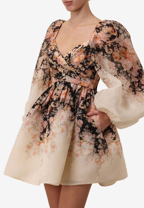 Illustration Floral Print Draped Mini Dress