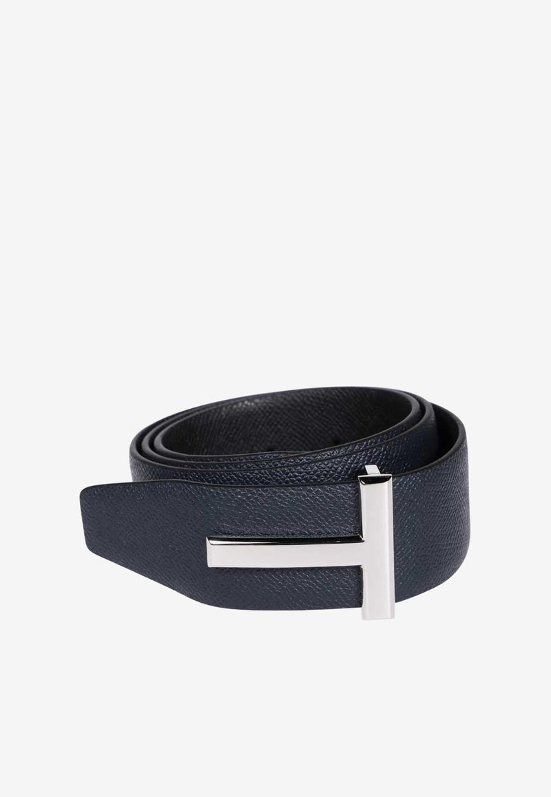 T Logo Buckle Belt in Grained Leather