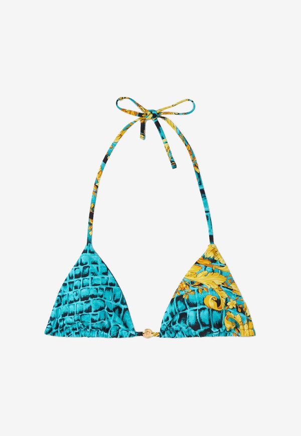 Baroccodile Print Triangle Bikini Top