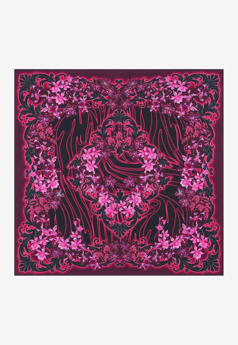 Large Orchid Barocco Print Silk Scarf