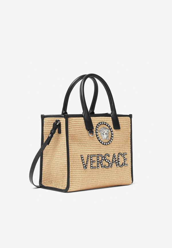 Small La Medusa Studded Logo Tote Bag
