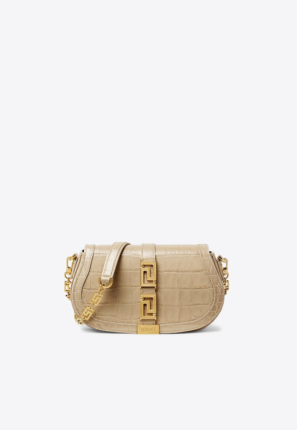 Greca Goddess Shoulder Bag in Croc Embossed Leather