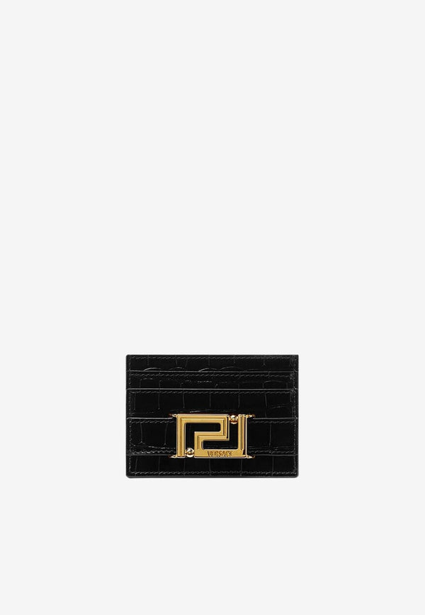 Greca Goddess Cardholder in Croc-Embossed Leather