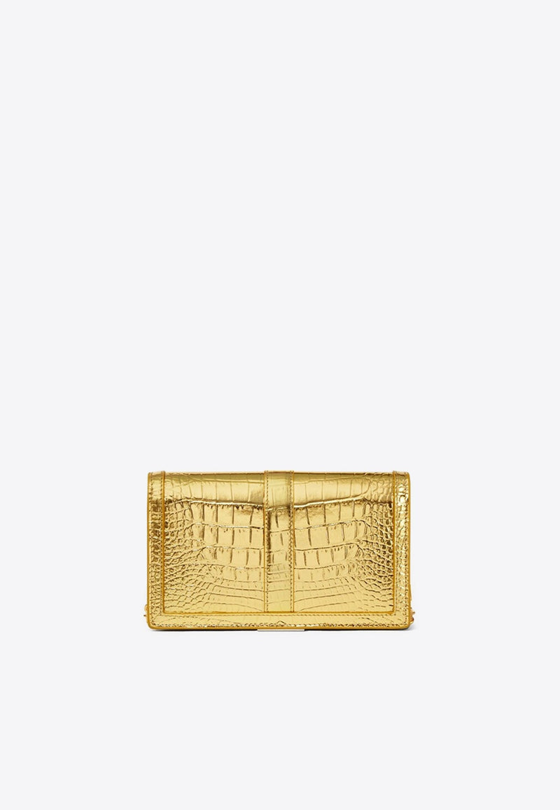 Mini Greca Goddess Shoulder Bag in Croc Embossed Leather