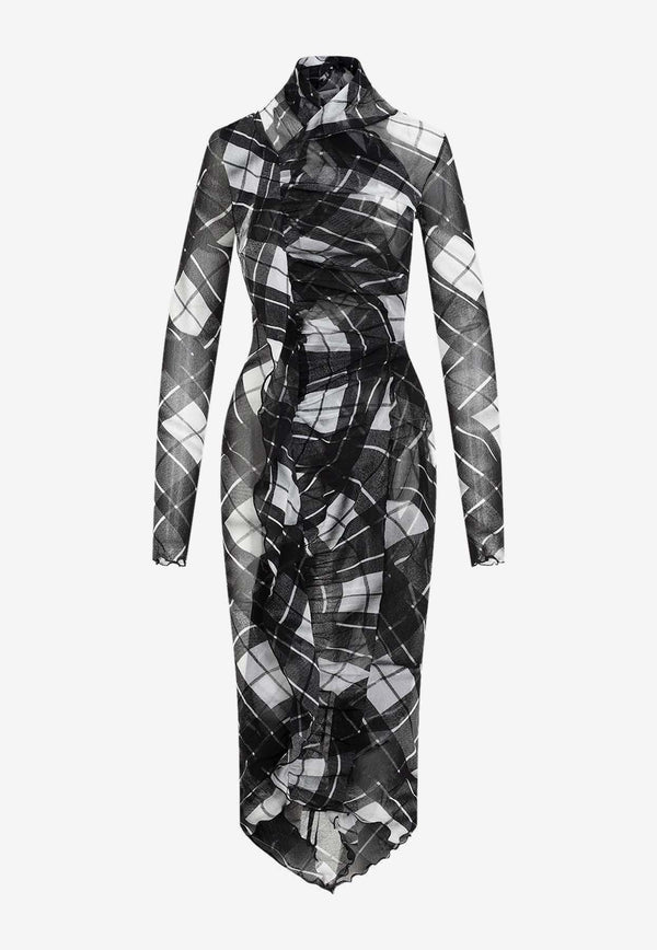 Distorten Tartan Print Maxi Dress