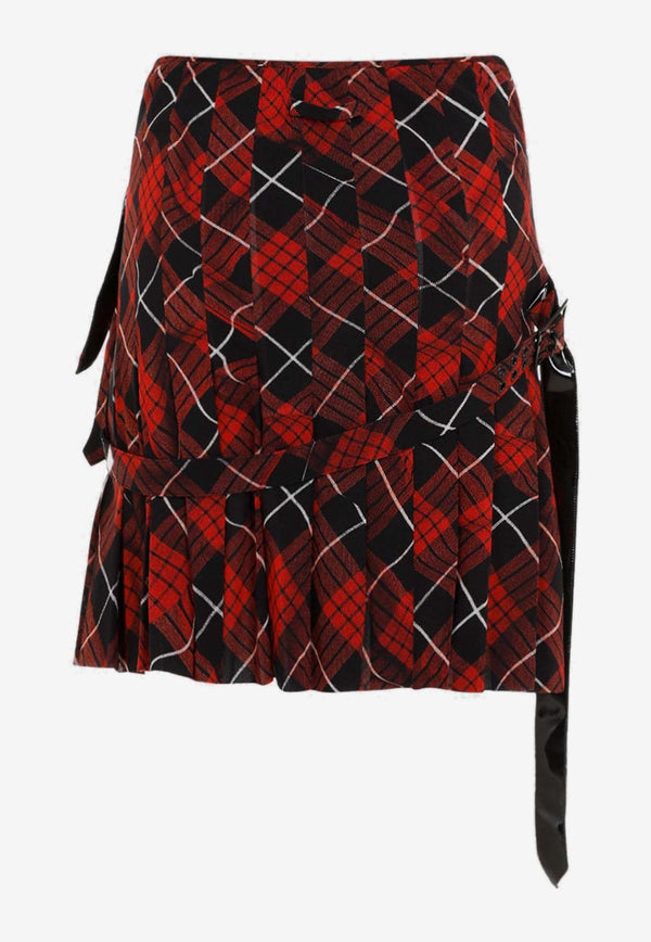 Distorted Tartan Pleated Mini Skirt