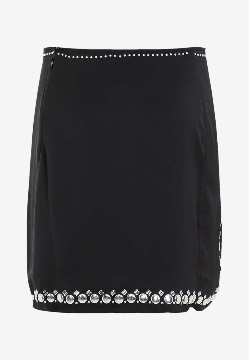 Embellished Satin Mini Skirt